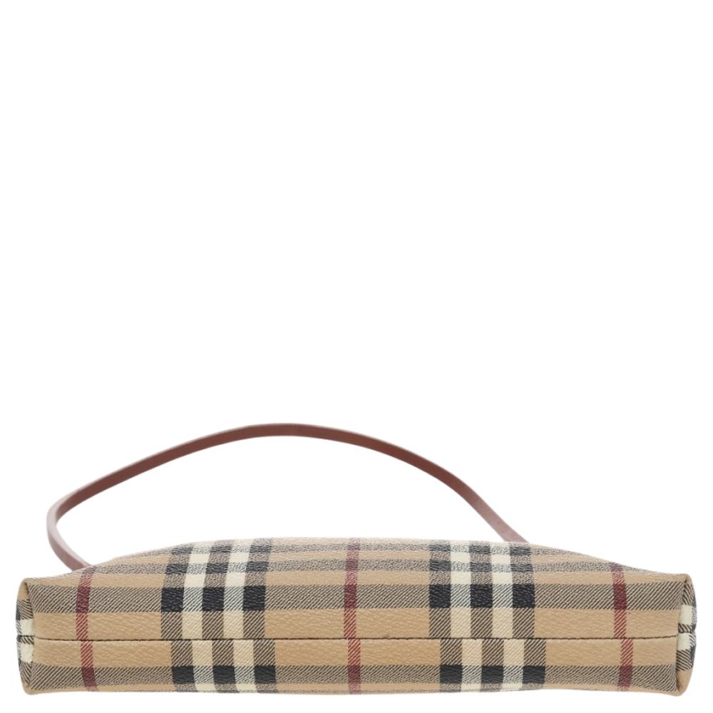 Burberry Beige/Rot Haymarket Check PVC und Leder Pochette Tasche 1
