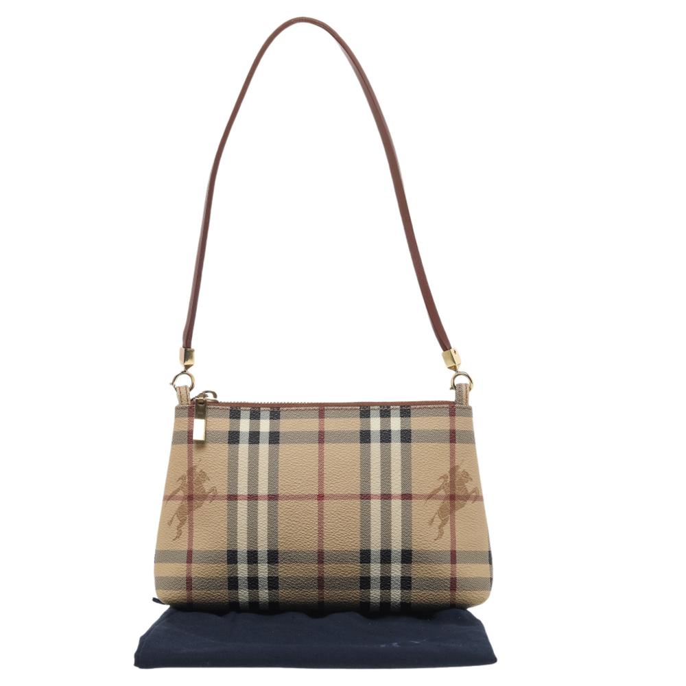 Burberry Beige/Rot Haymarket Check PVC und Leder Pochette Tasche 2