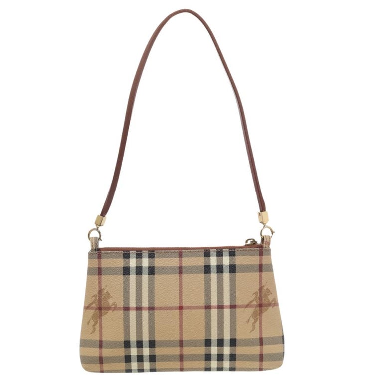 Burberry Beige/Red Haymarket Check PVC and Leather Pochette Bag