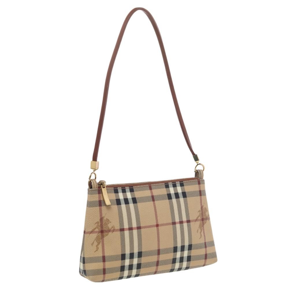 Burberry Beige/Rot Haymarket Check PVC und Leder Pochette Tasche 4