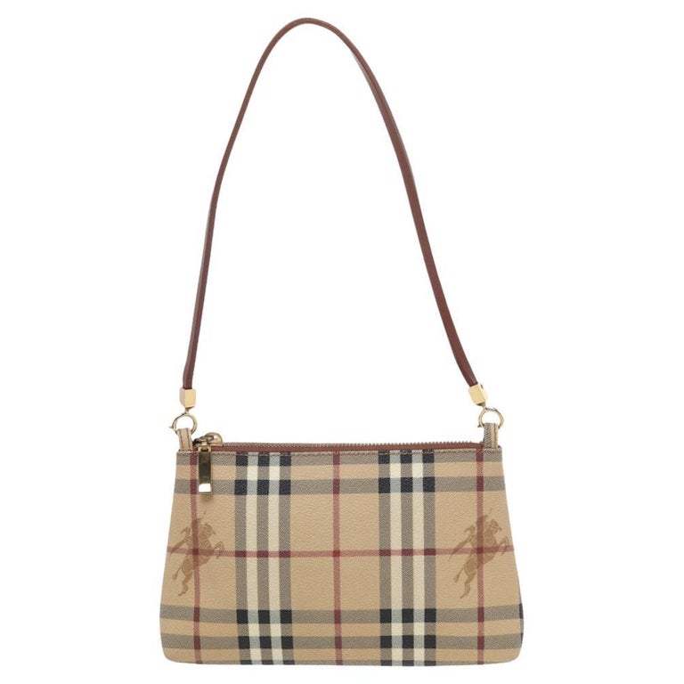Burberry Beige/Red Haymarket Check PVC and Leather Pochette Bag at 1stDibs