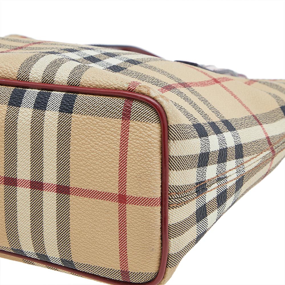 Burberry Beige/Red Haymarket Check PVC And Leather Tote 5