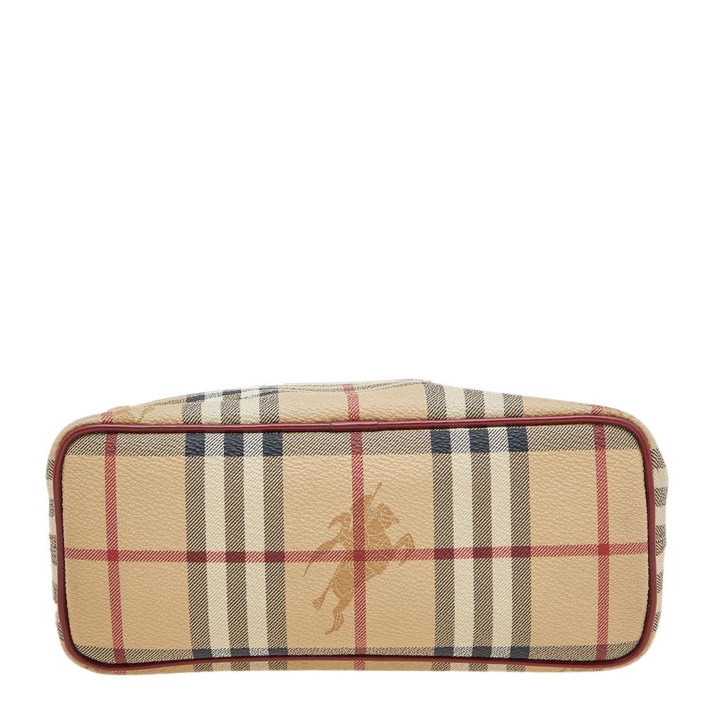 Burberry Beige/Red Haymarket Check PVC And Leather Tote 6