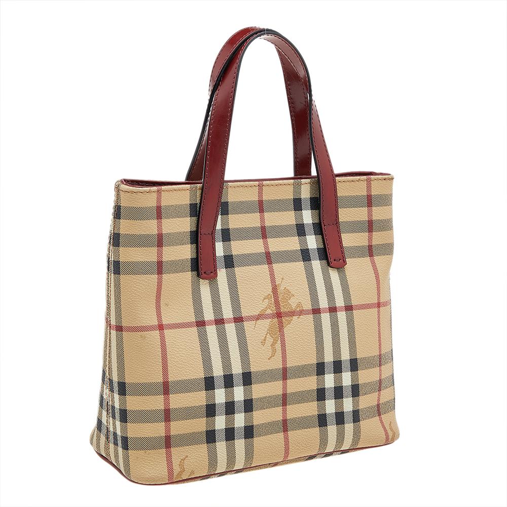 Burberry Beige/Red Haymarket Check PVC And Leather Tote 1
