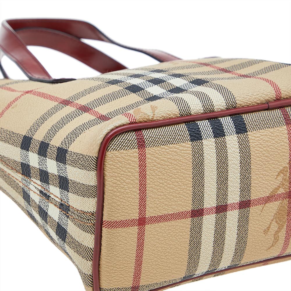 Burberry Beige/Red Haymarket Check PVC And Leather Tote 2