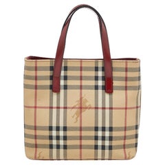Burberry Beige/Red Haymarket Check PVC And Leather Tote