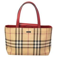 Burberry Beige/Red Nova Check Canvas and Leather Tote