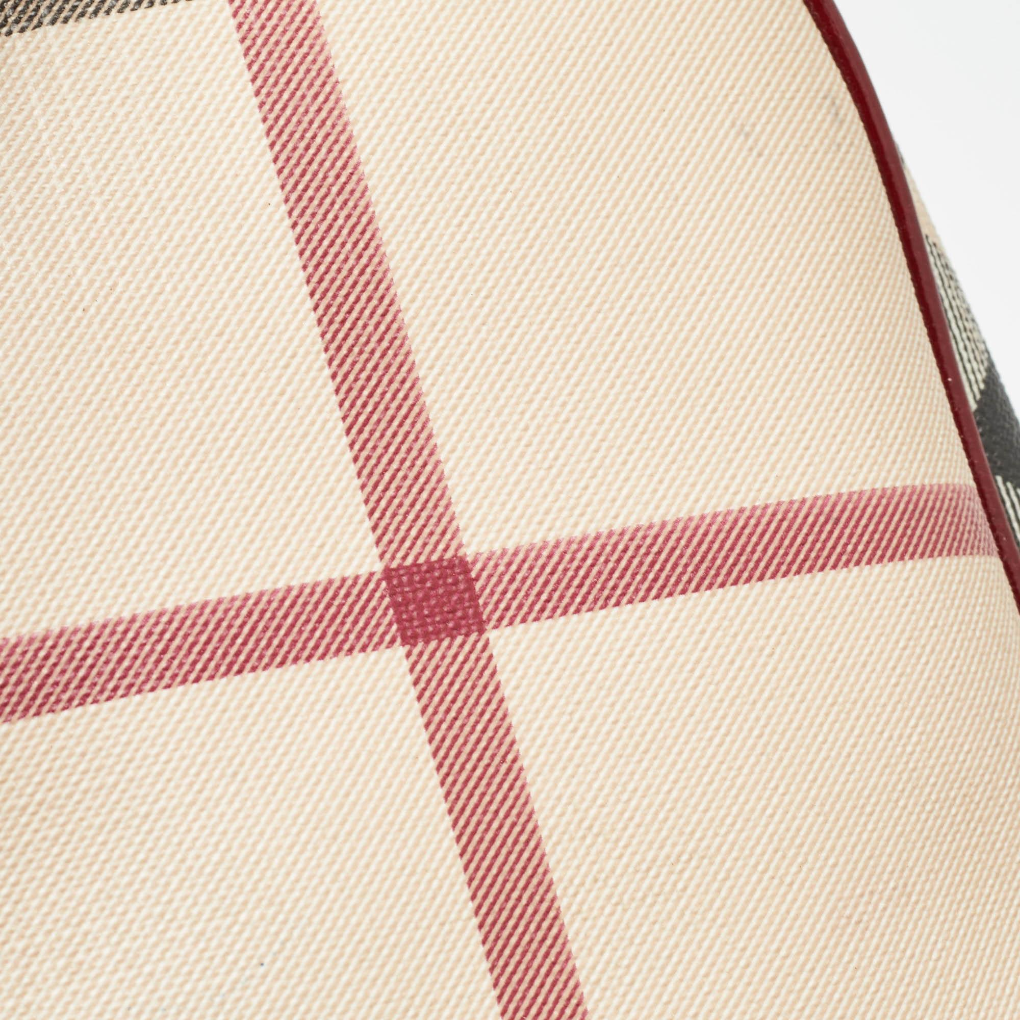 Burberry Beige/Red Nova Check PVC and Patent Leather Chester Boston Bag 6