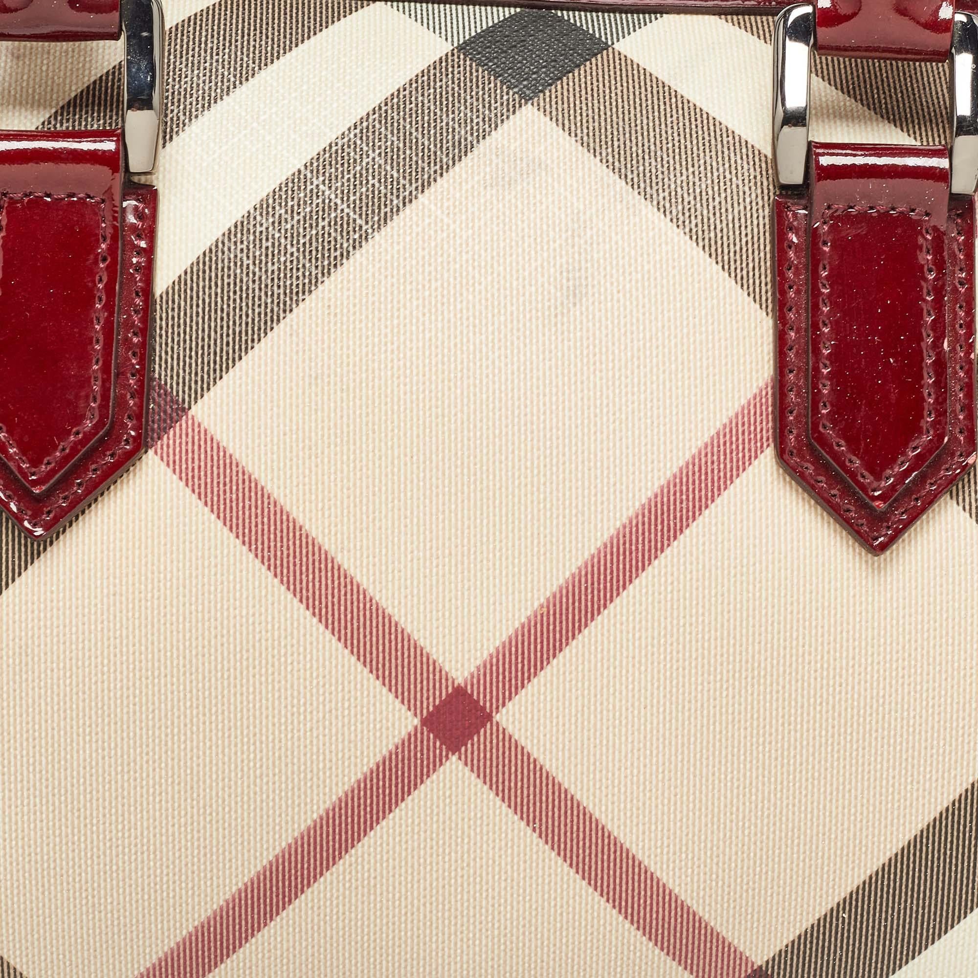 Burberry Beige/Red Nova Check PVC and Patent Leather Chester Boston Bag 5