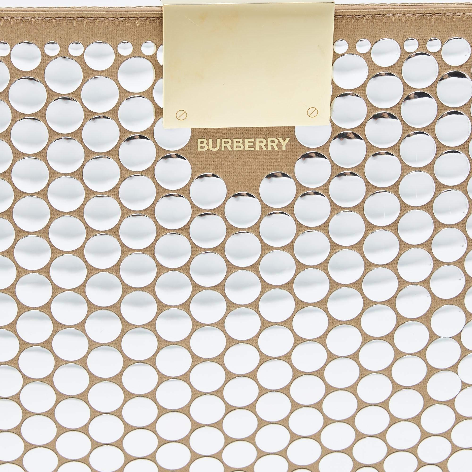 Burberry Beige Satin and Leather Olympia Studded Clutch 5