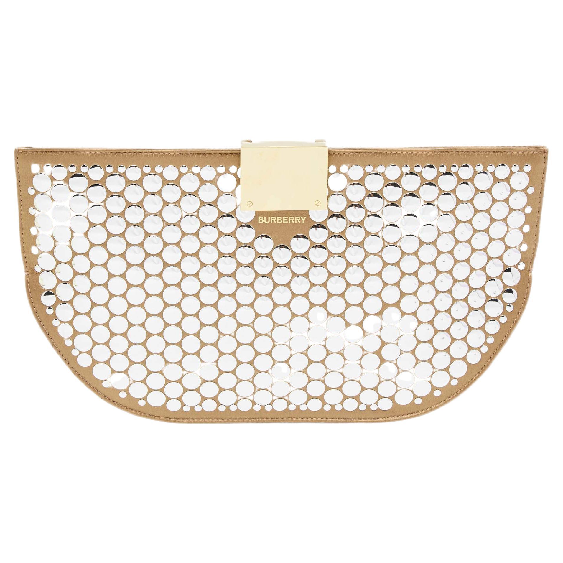 Burberry Beige Satin and Leather Olympia Studded Clutch