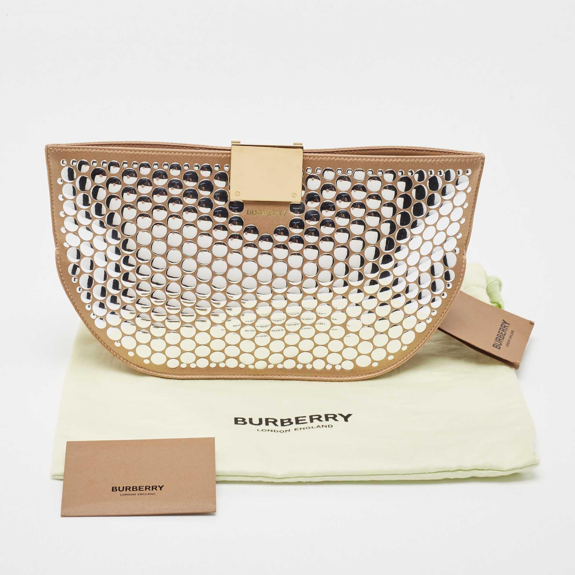 Burberry Beige Satin Studded Olympia Clutch For Sale 9