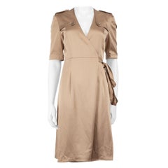 Burberry Beige Silk Belted Wrap Knee Length Dress Size S