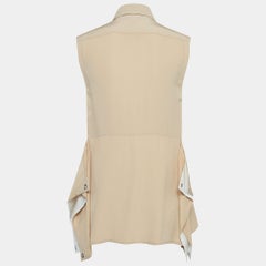 Burberry Beige Silk Buttoned A-Line Sleeveless Shirt Blouse S