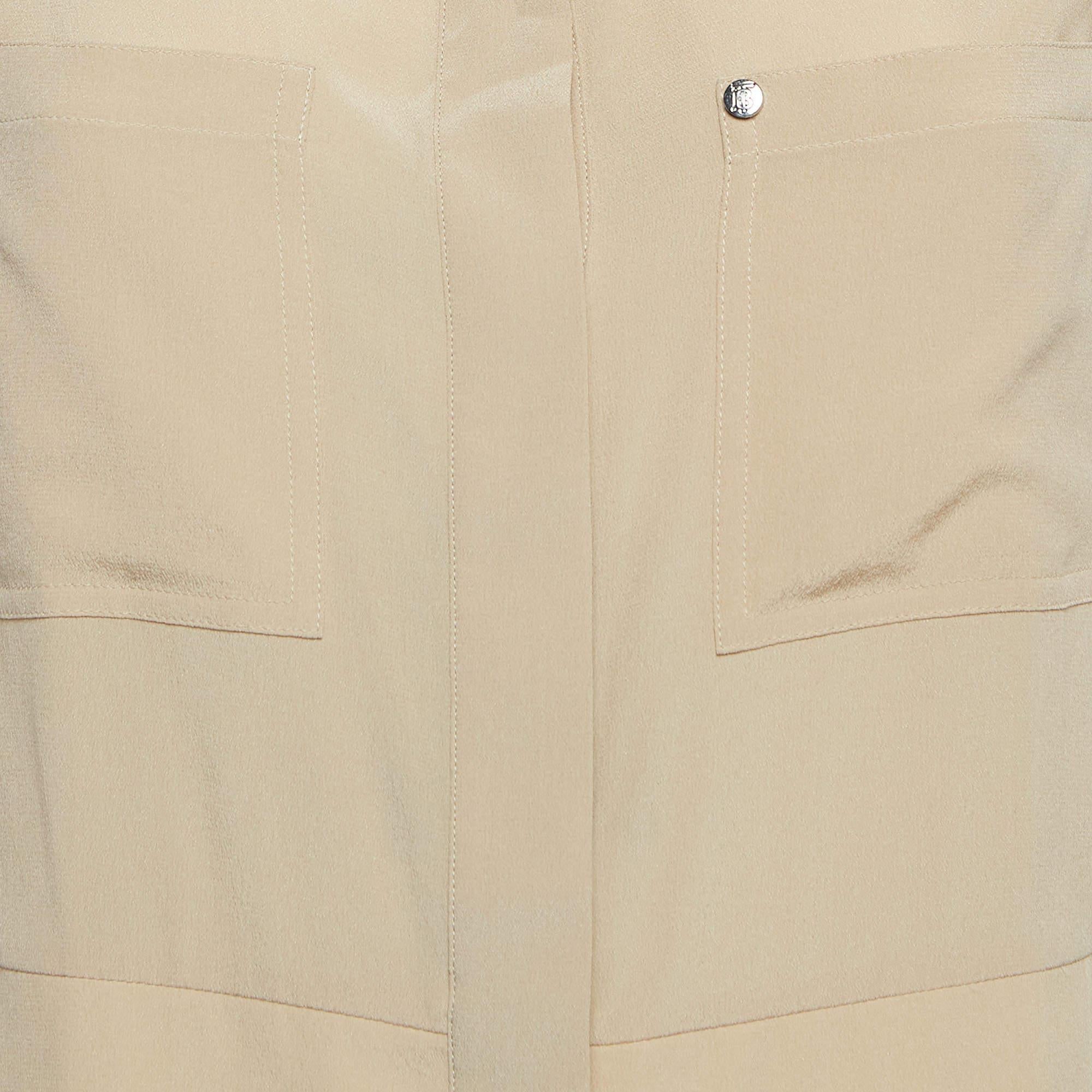 Burberry Beige Silk Buttoned A-Line Sleeveless Shirt Blouse S In New Condition For Sale In Dubai, Al Qouz 2
