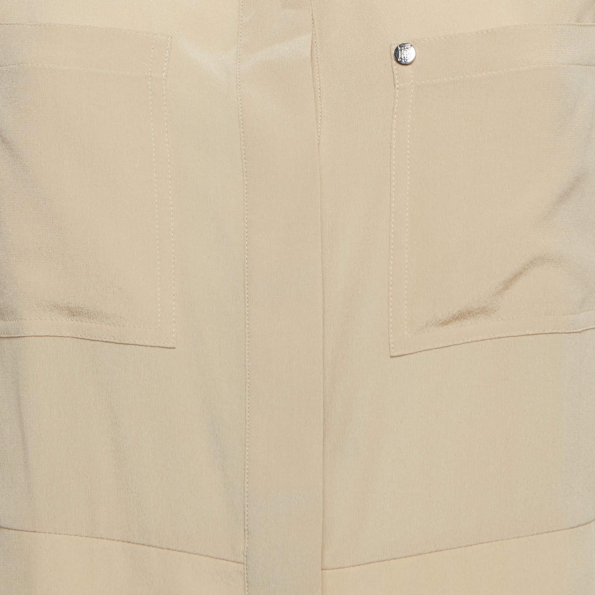 Burberry - Camicetta senza maniche con abbottonatura ad A in seta beige S in vendita 2