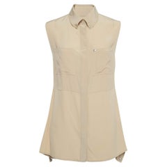 Burberry Blusa Camisa Sin Mangas S Seda Beige Abotonada Línea A