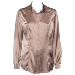 Burberry Beige Silk Satin Paneled Button Front Shirt M