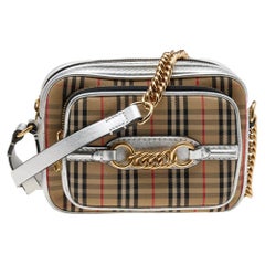 Burberry Beige/Silver 1983 Knight Check Canvas and Leather Link Camera Bag