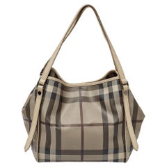 Used Burberry Beige Smoke Check Coated Canvas and Leather Small Canterbury Tote