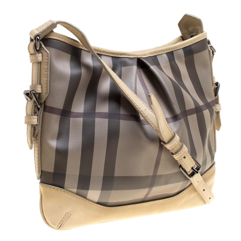 Women's Burberry Beige Smoke Check PVC and Leather Crossbody Bag