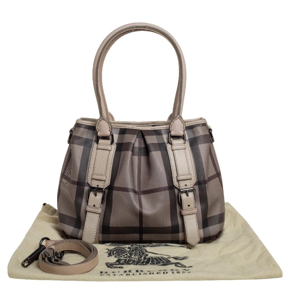 Burberry Beige Smoke Check PVC und Leder Northfield Tote 9