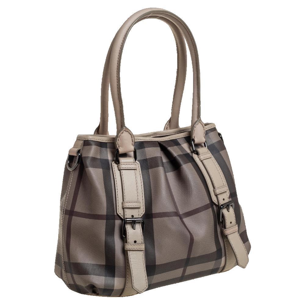 Burberry Beige Smoke Check PVC und Leder Northfield Tote Damen