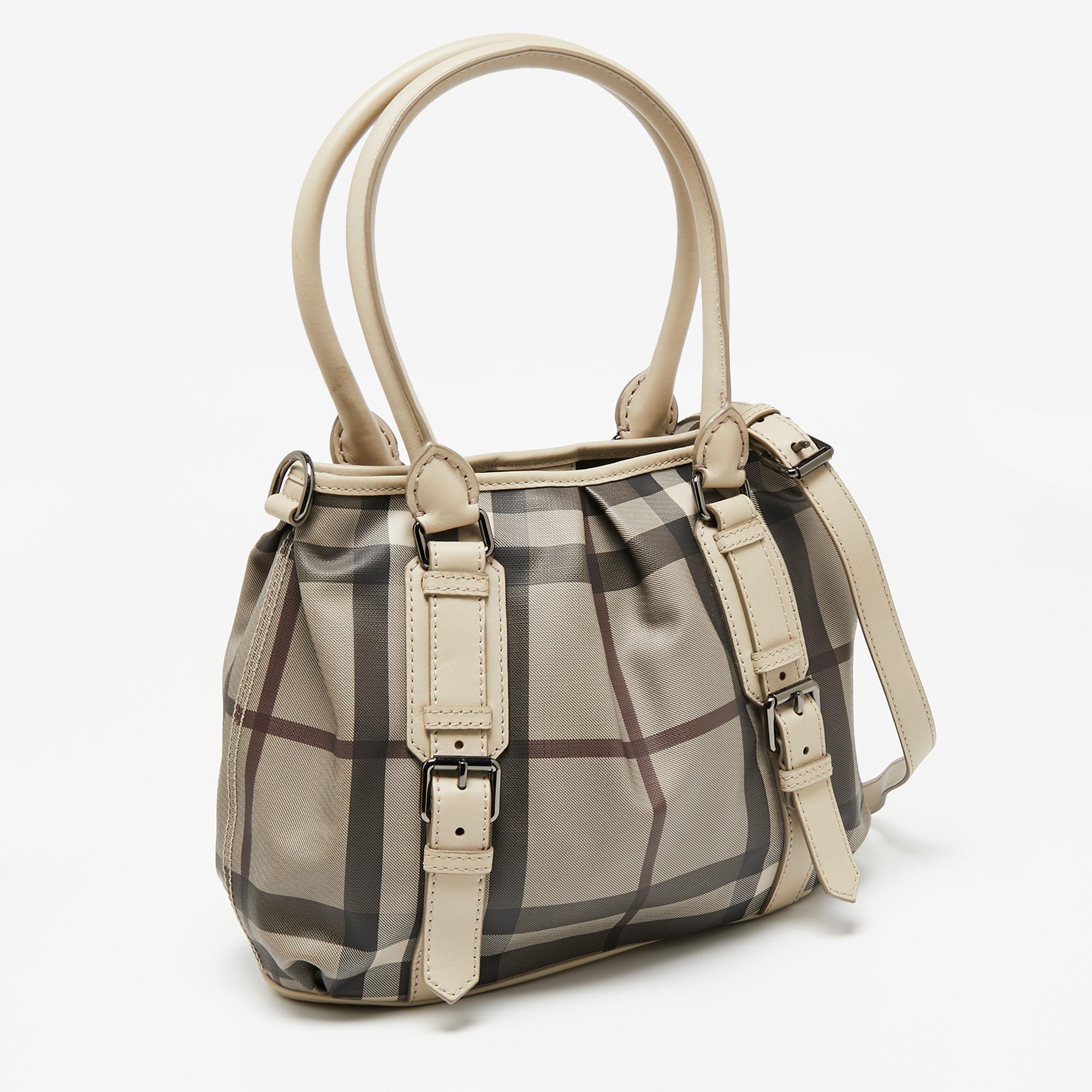 Women's Burberry Beige Smoke Check PVC and Leather Northfield Tote