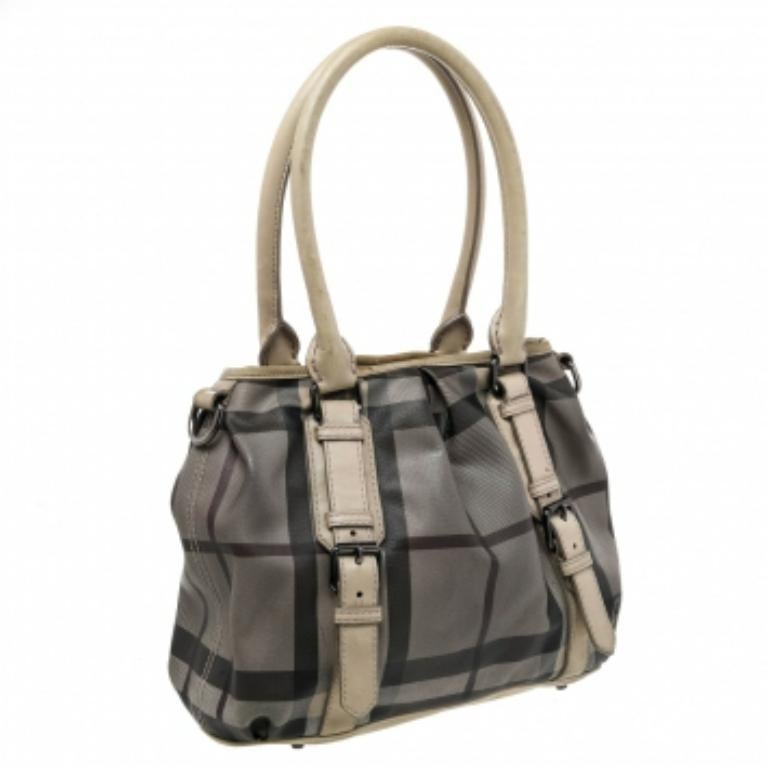 Burberry Beige Smoke Check PVC and Leather Northfield Tote 3