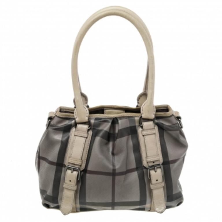 Burberry Beige Smoke Check PVC and Leather Northfield Tote 4