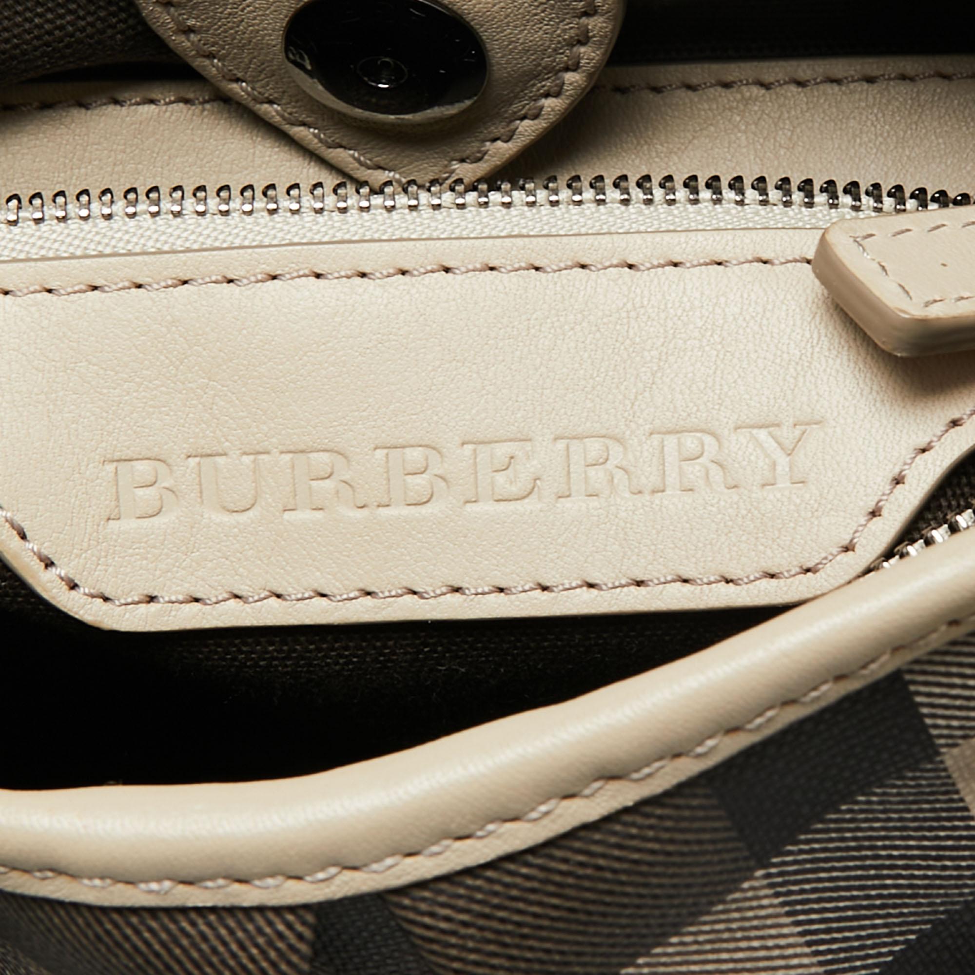 Burberry Beige Smoke Check PVC and Leather Northfield Tote 4