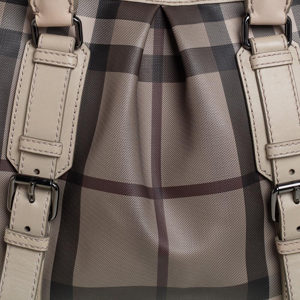 Burberry Beige Smoke Check PVC und Leder Northfield Tote 5