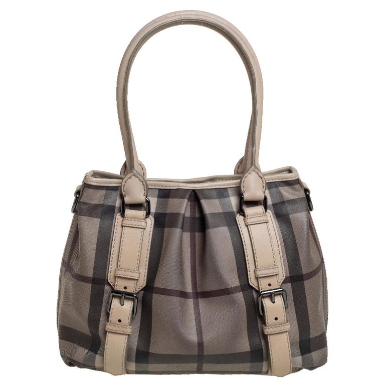 Burberry Beige Smoke Check PVC and Leather Northfield Tote at 1stDibs