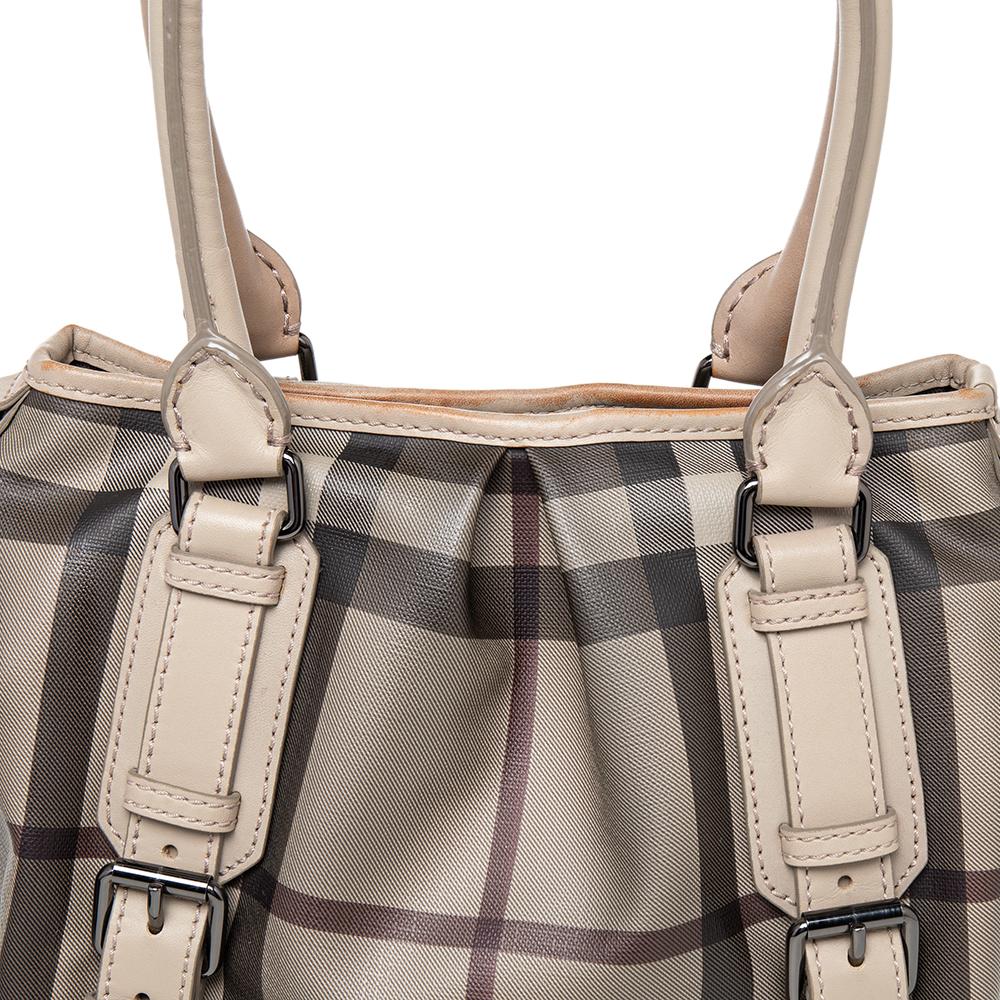 Burberry Beige Smoked Check Coated Canvas Small Northfield Tote 1