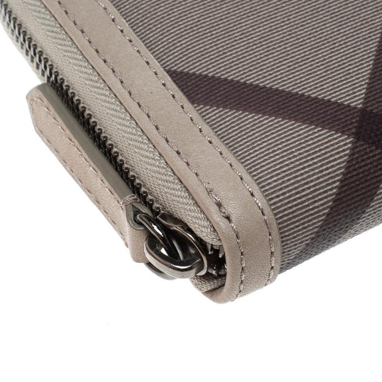 Burberry Beige Smoked Check Zip Around Wallet For Sale at 1stDibs