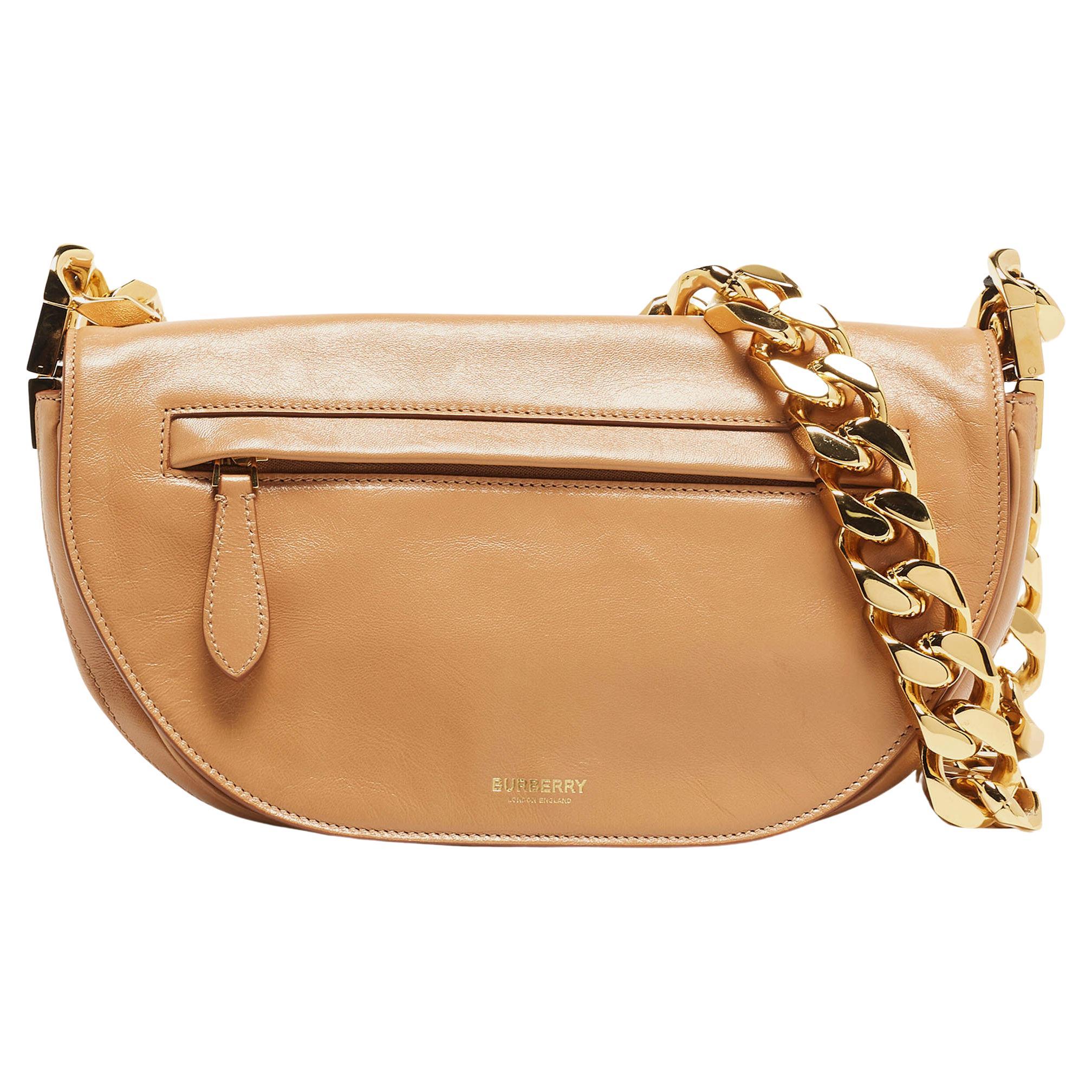 Burberry Beige Soft Leather Small Olympia Shoulder Bag For Sale