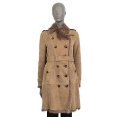 BURBERRY beige suede SHEARLING TRENCH Coat Jacket 8 S