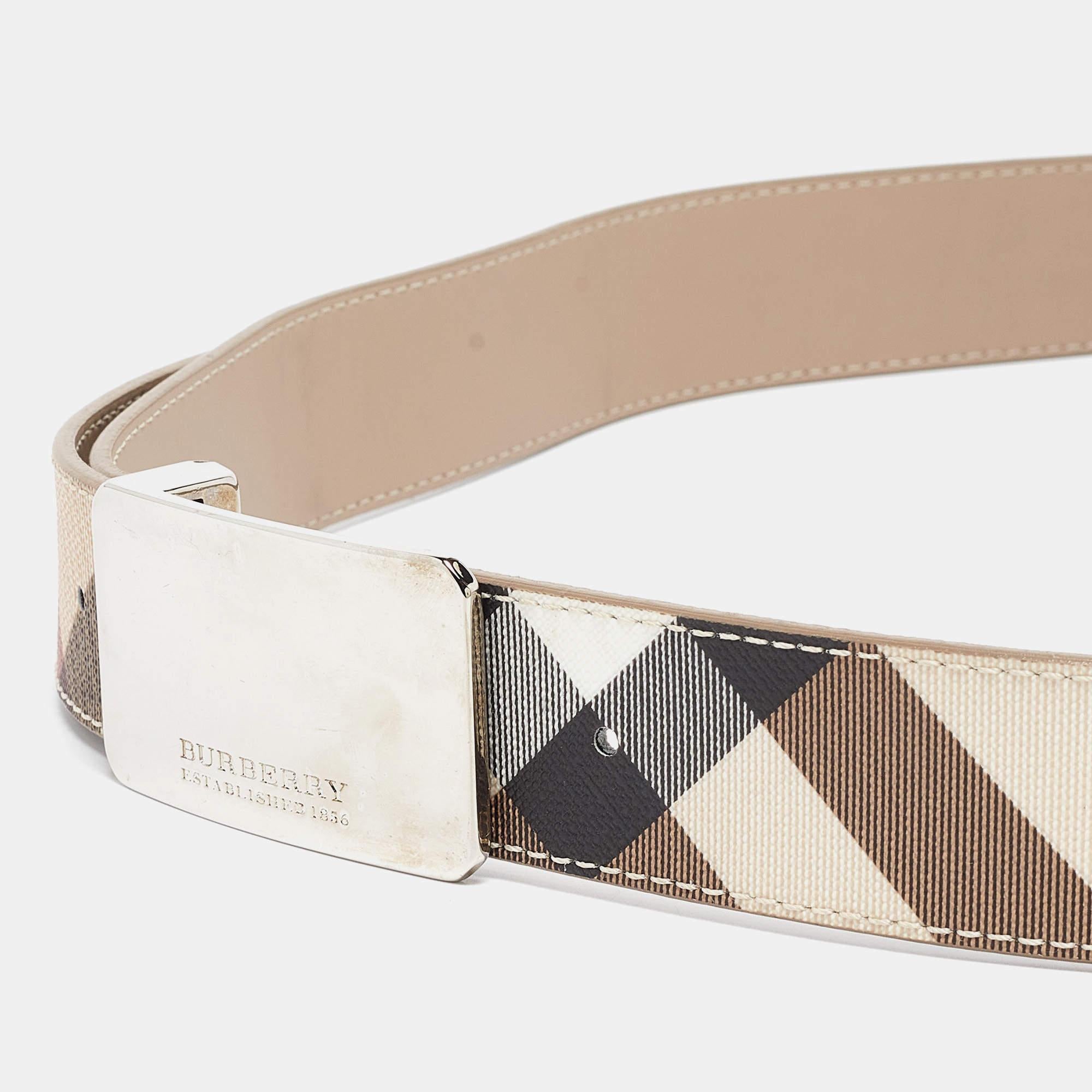 Burberry Beige Supernova Check Coated Canvas Buckle Belt 100 CM In Fair Condition In Dubai, Al Qouz 2