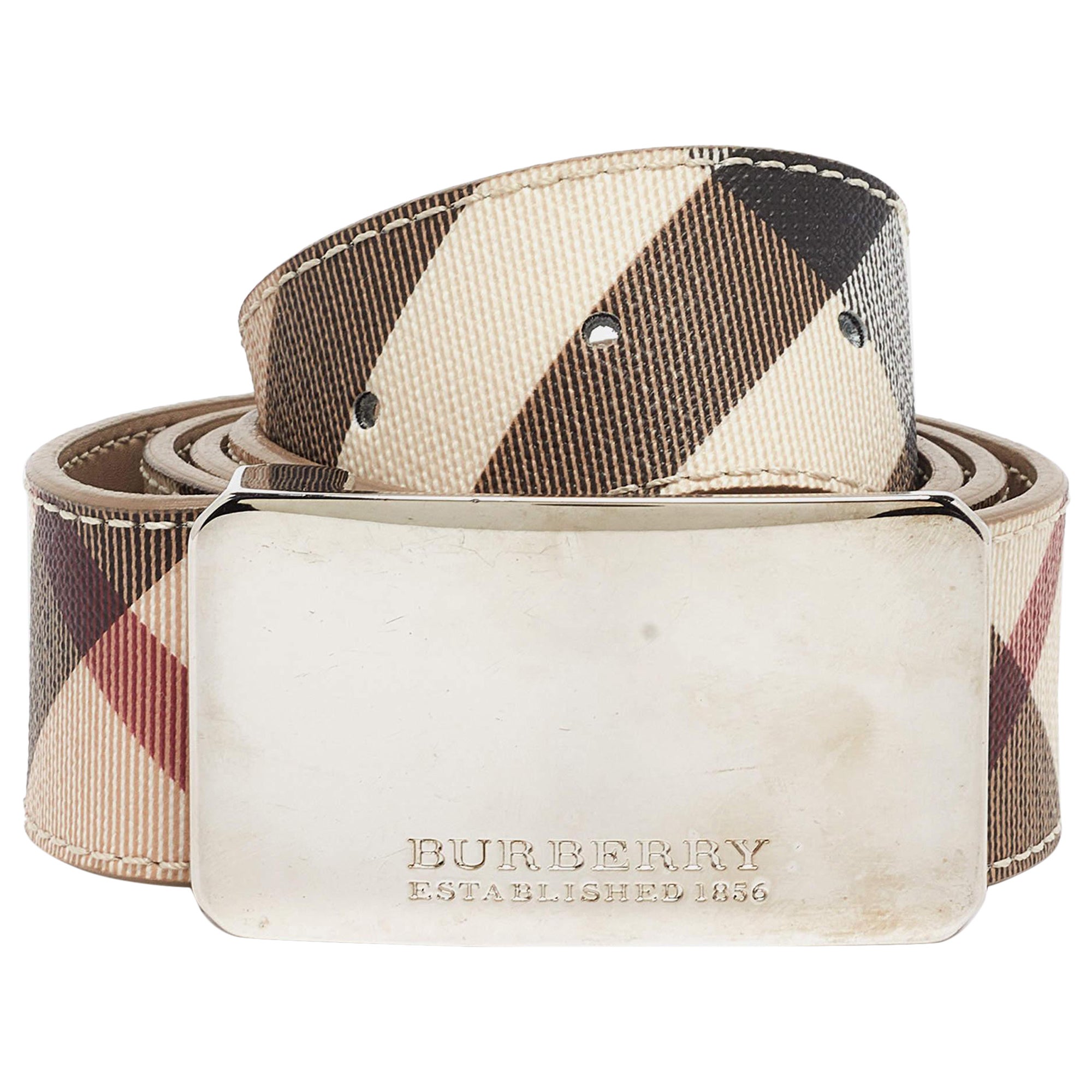 Burberry Beige Supernova Check Coated Canvas Buckle Belt 100 CM
