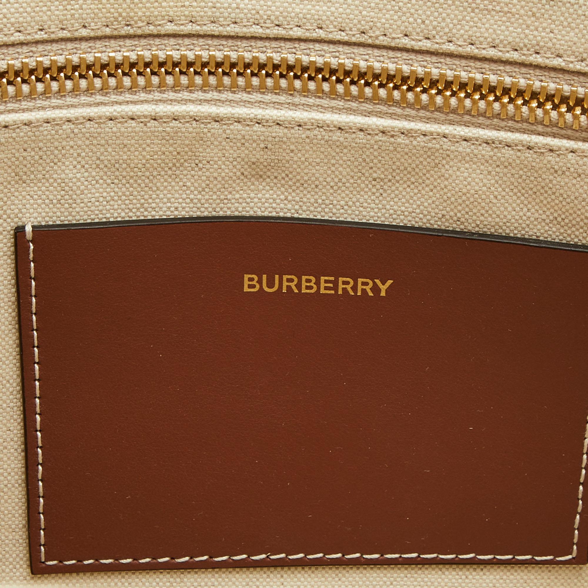Burberry Beige/Tan Canvas and Leather Medium Freya Shopper Tote 6