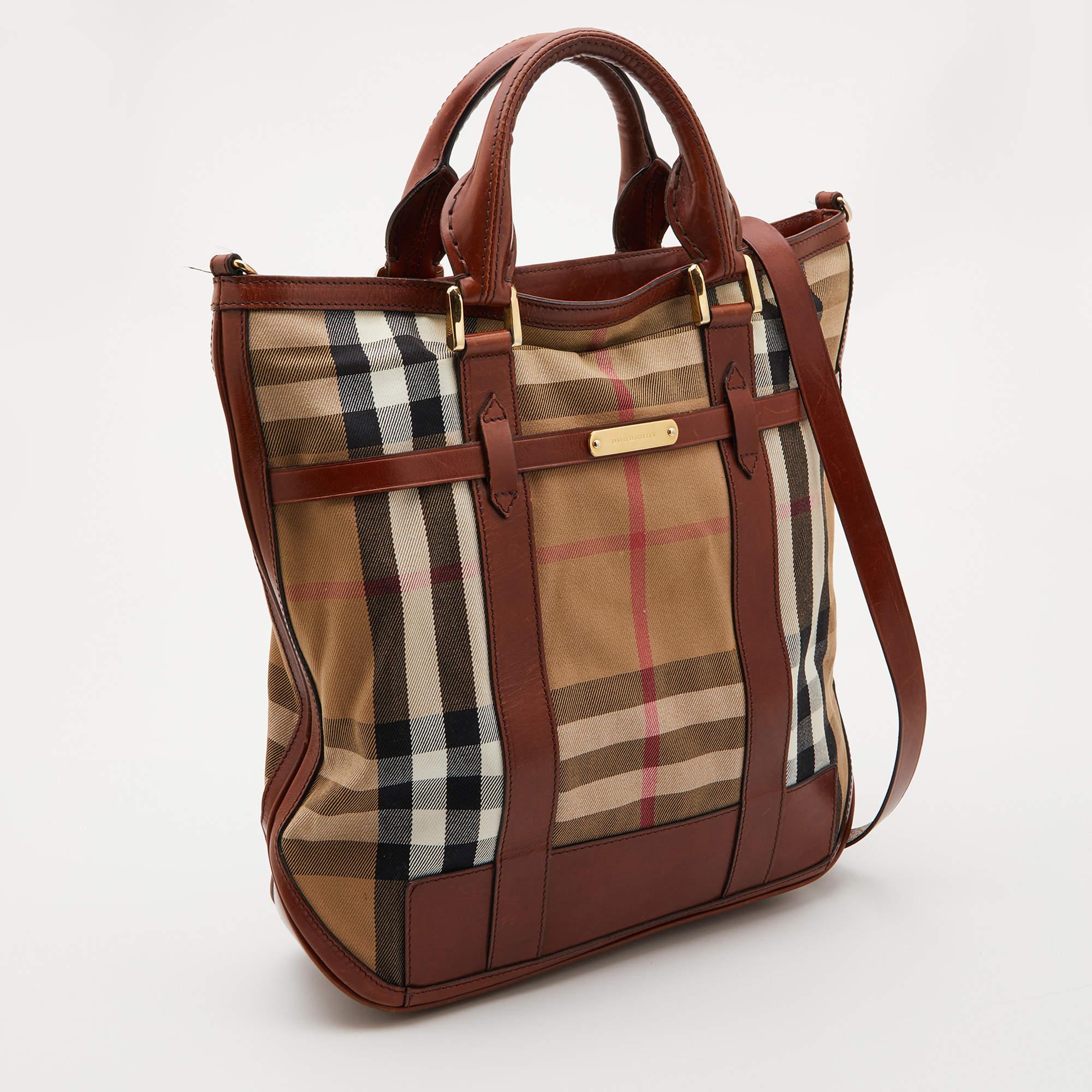 Burberry Beige/Tan House Check Canvas and Leather Hobo 1