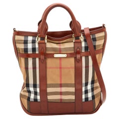 Burberry Beige/Tan House Check Canvas and Leather Hobo