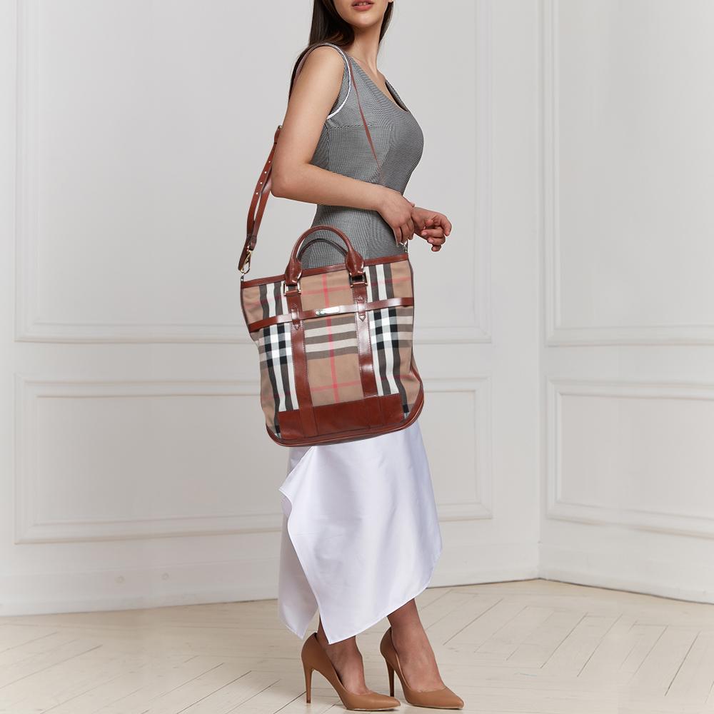 burberry check and leather medium tote