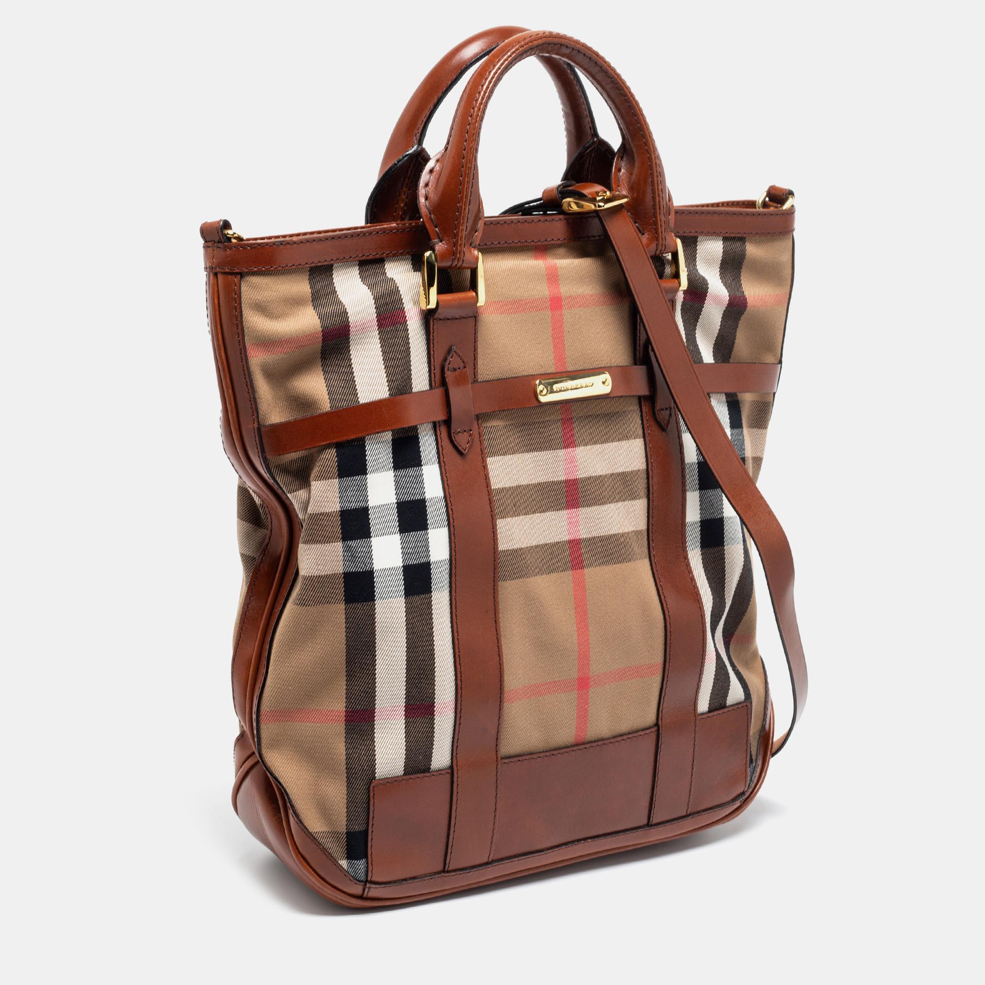 burberry medium check and leather tote