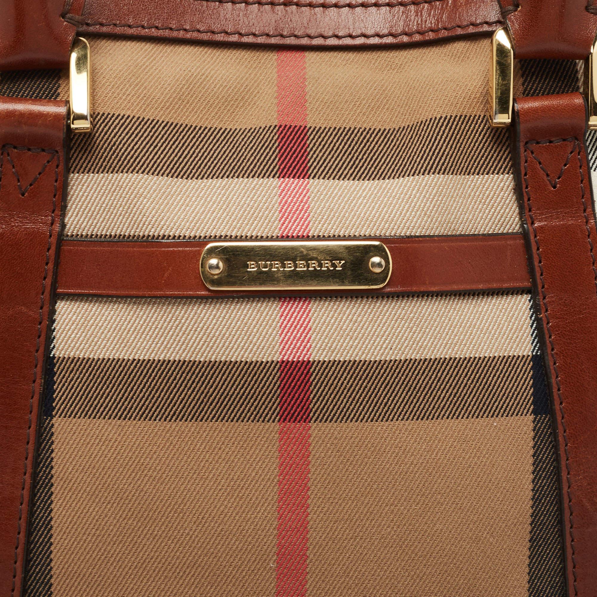 Burberry Beige/Tan House Check Fabric and Leather Orchard Bowler Bag 2