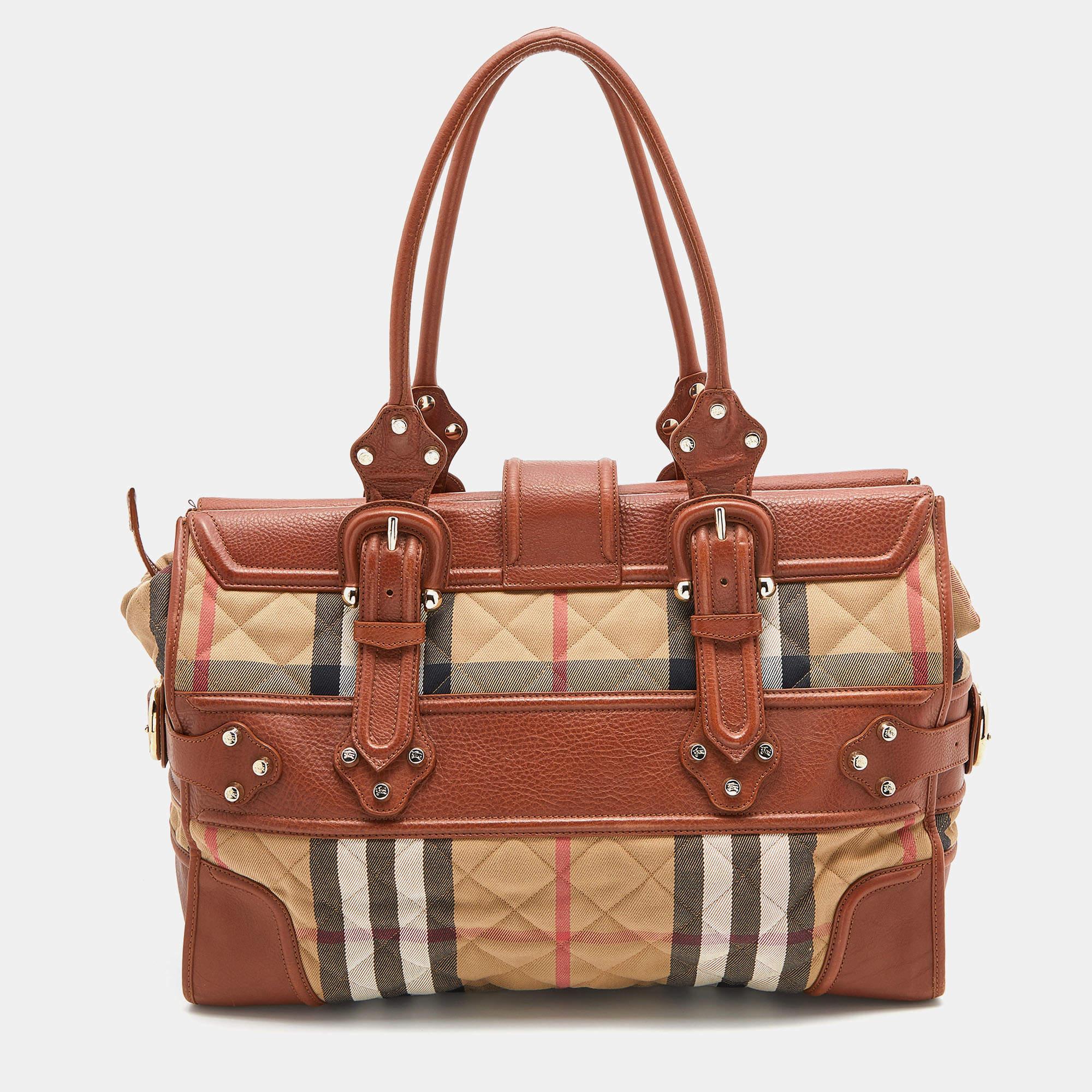 Burberry Beige Tan Quilted Nova Check Canvas and Leather Manor Bag at 1stDibs