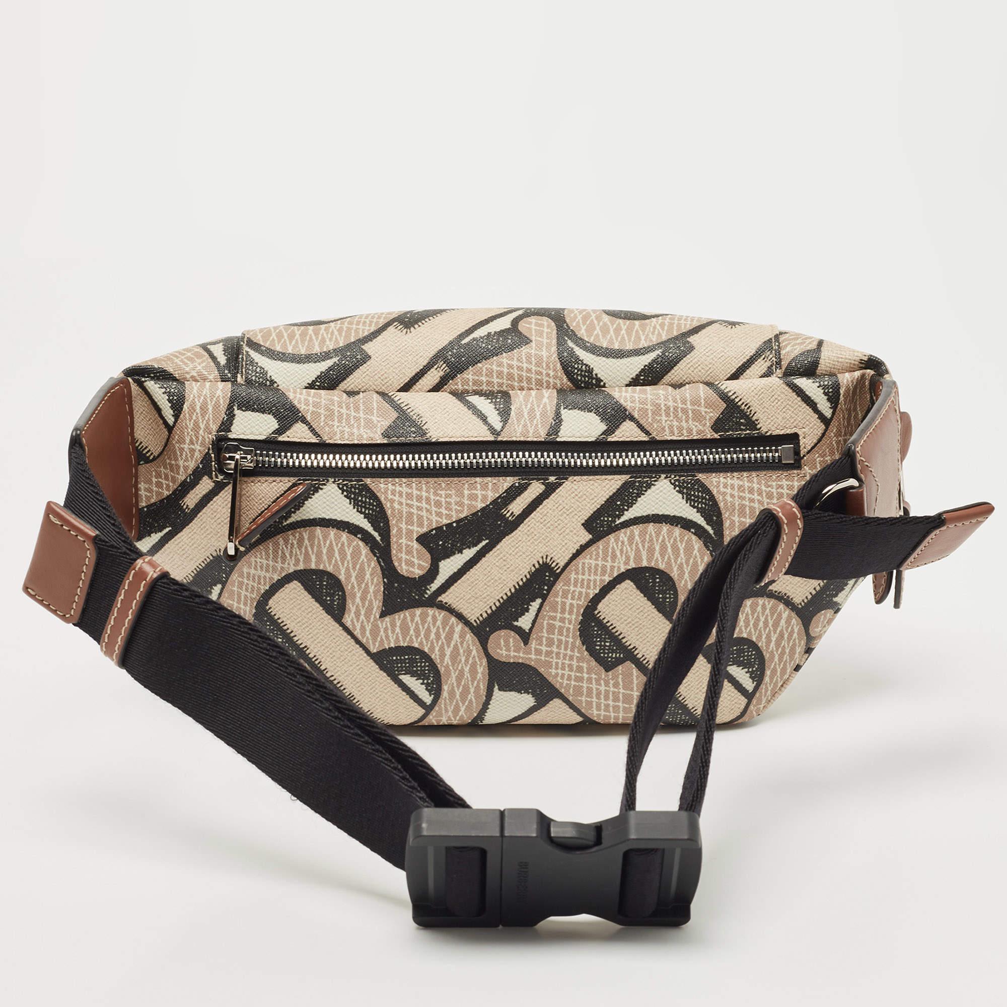 Burberry Beige TB Monogram Print Coated Canvas and Leather Sonny Bum Bag 1