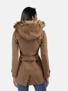 Burberry Beige Toggle Button Fur Trim Coat Size XXXS