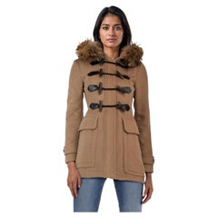 Burberry Beige Toggle Button Fur Trim Coat Size XXXS