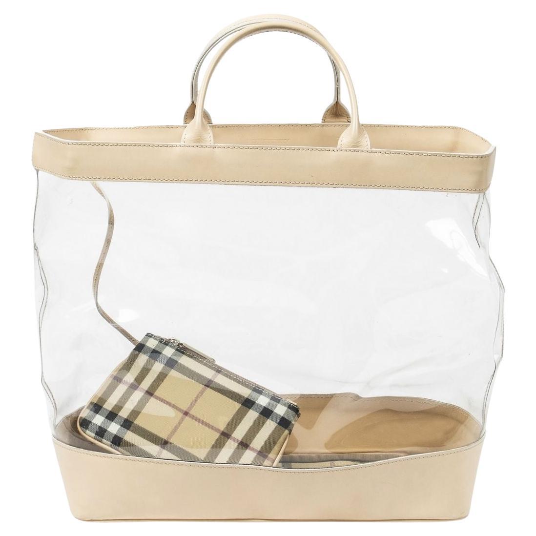 Burberry grand sac cabas transparent beige/transparent PVC en vente